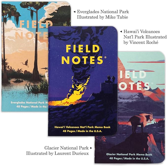 Field Notes: National Parks Series (Series F - Glacier, Hawai'I Volcanoes, Everglades) - Graph Paper Memo Book 3-Pack - 3.5 x 5.5 Inch