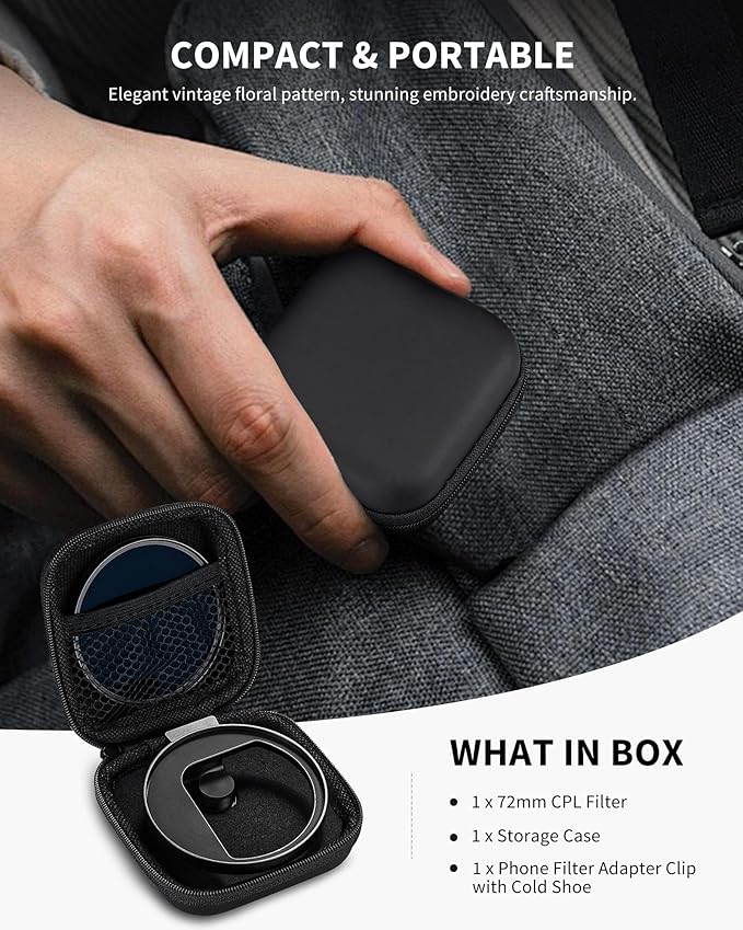 CPL Filter for Phone, 72mm Camera Polarized Lens Polarizing Filter with Metal Cold Shoe Phone Clip Compatible with iPhone 17 16 15 14 13 12 11 X XS Plus PRO Max Samsung Galaxy Motorola Pixel