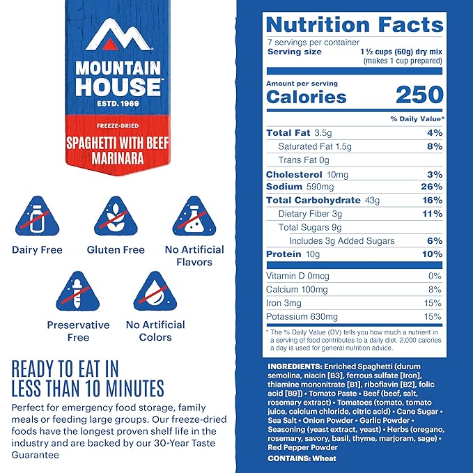 Mountain House Spaghetti with Beef Marinara #10 Can | Freeze Dried Survival & Emergency Food | 7 Servings