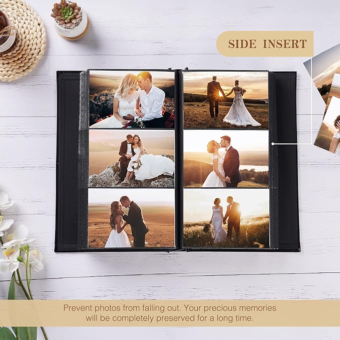 potricher Small Photo Album 4x6 300 Photos Leather Cover Picture Book with 300 Horizontal Pockets for Family Wedding Anniversary and Baby (Beige)
