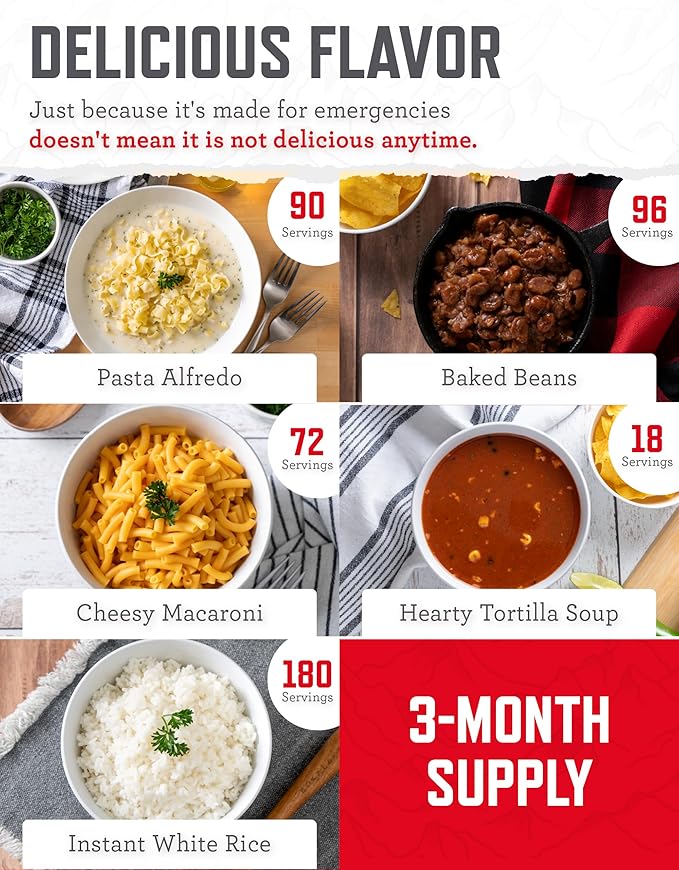 ReadyWise 3 Month Emergency Food Supply - 894 Servings, 6 Buckets, Freeze Dried Protein Meals, Disaster Survival Food Storage Kit, Ready to Eat, Camping Essentials, up to 25 Year Shelf Life