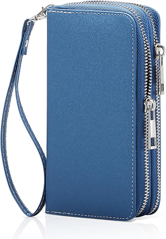 Cellphone Wallet for Women Dual Zipper Long Purse with Removable Wristlet