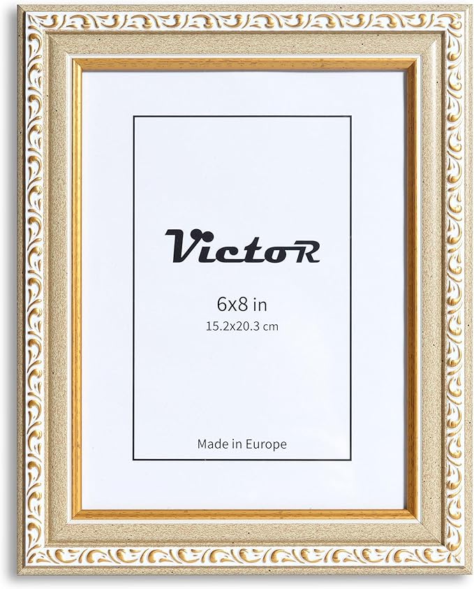 VictoR Picture Frame Chagall 6x8 Beige Gold - Vintage Picture Frames with Shutterproof Acrylic Glass - 6 x 8 Photo Frame - Beige Picture Frames - Antique