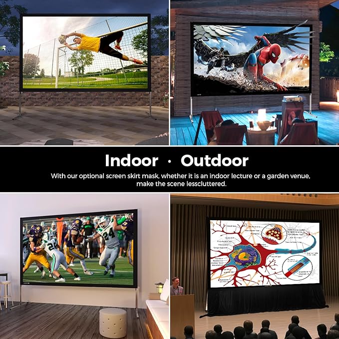 Projector Screen with Stand 144inch, SCREENPRO Portable Fast-Folding Movie Screen with (Max 20.7") Adjustable Leg and Carry Bag, 16:9 HD 4K Indoor/Outdoor Projector Screen for Home Theater