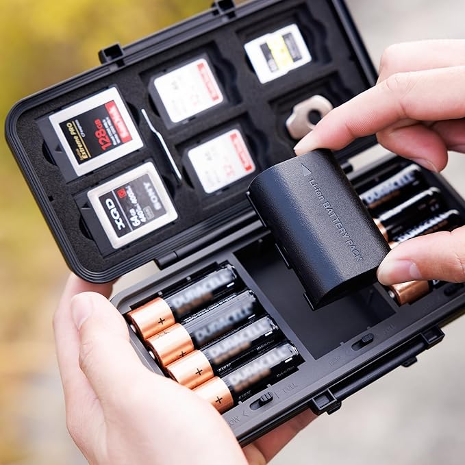 JJC Multi-Function Camera Battery Memory Card Storage Case for 6 SD Card,6 CFexpress Type-B/XQD Cards,5 CFexpress Type-A Cards,8 AA Batteries,3 Camera Batteries Holder Box for LP-E6 NP-FZ100 NPW235