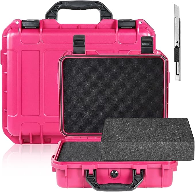 Relaxweex Rose 1 Pcs Waterproof Hard Case with DIY Customizable Foam Insert Portable Protective Case with Knife for Camera Drones Equipments Tools Test Instruments (14.3 x 11.4 x 4.5 Inch)