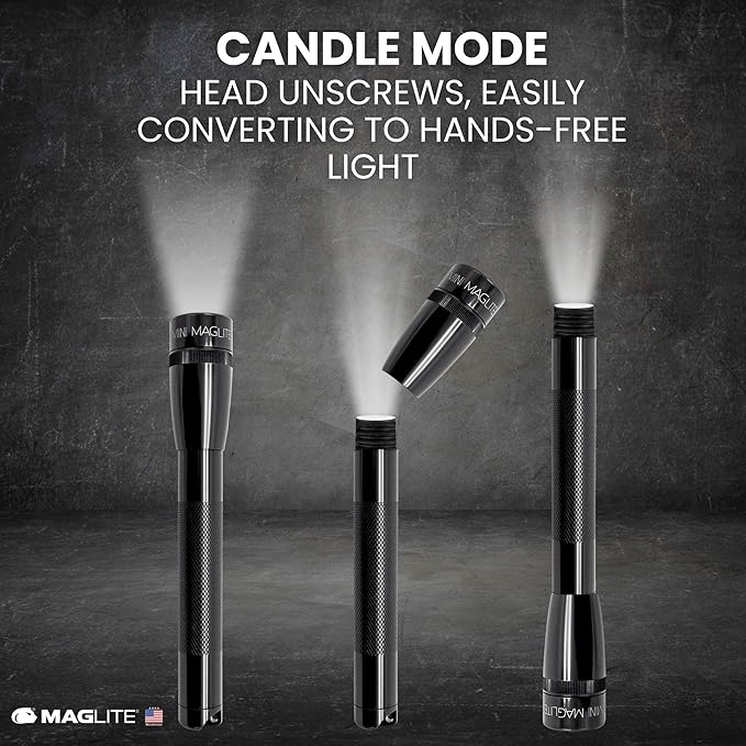 MagLite Mini LED Flashlight - Ultra Bright 127 Lumens, Adjustable Beam, Water-Resistant IPX4, Shock Resistant, 2 Power Modes, includes 2 AA Premium Alkaline Batteries - (Combo Pack, Black)