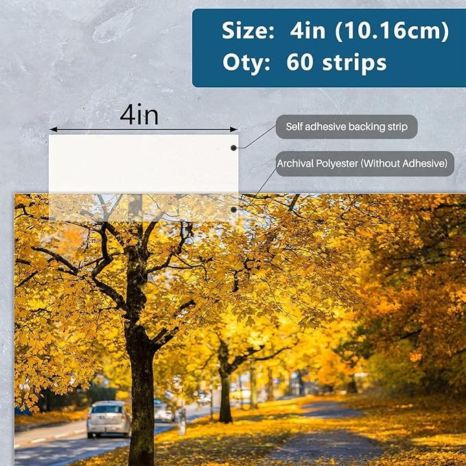 Lineco See-Thru Polyester Mounting Strips, Hingeless Mount Artwork to Mats, Sturdy for Prints, Documents, Photos, Paper and More. 4 inches, Pack of 120