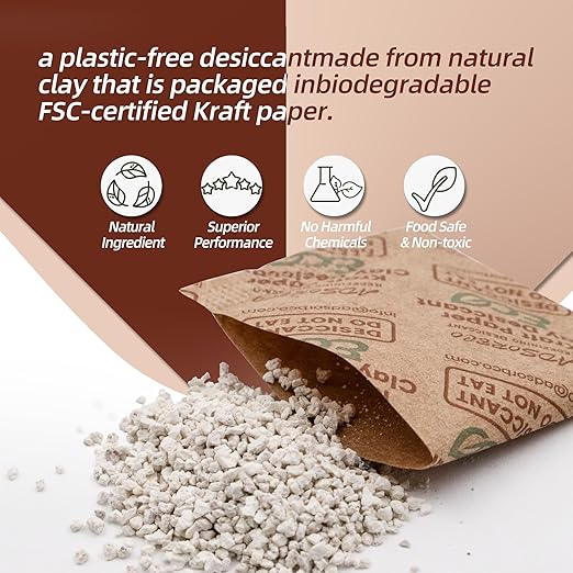 ADSorbco 2g x 100 Pack Bentonite Clay Desiccant Packs– Food Grade Moisture Absorbers for Pet Food, Tea, Dry Grains, Spices, Storage Bins – Silica Gel Packets Alternative, Desiccant Packs for Storage