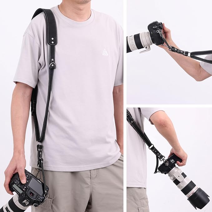 Padwa Lifestyle Black Frosted Single Camera Harness Strap for One Camera - Professional Single Full Grain Leather Camera Harness,Quick Release Gear DSLR Camera Straps for Photographers