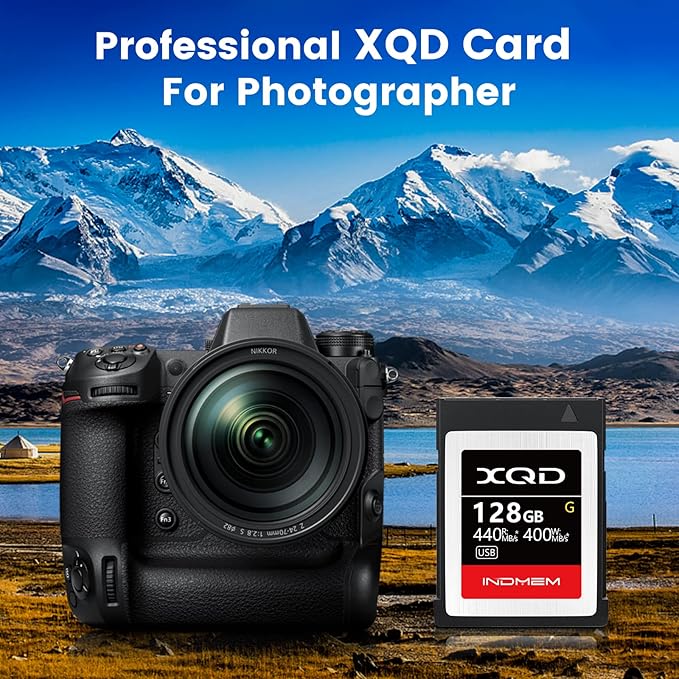 INDMEM XQD 128GB Memory Cards, 5X Tough MLC XQD Flash Memory Cards High Speed G Series| Max Read 440MB/s, Max Write 400MB/s