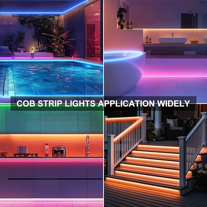 OMIKA 6.6FT 1152LEDs RGB COB LED Strip Lights Battery Powered, Remote Control Dimmable Color Changing Battery LED Strip Lights Cuttable Flexible for Outdoor Indoor Decoration