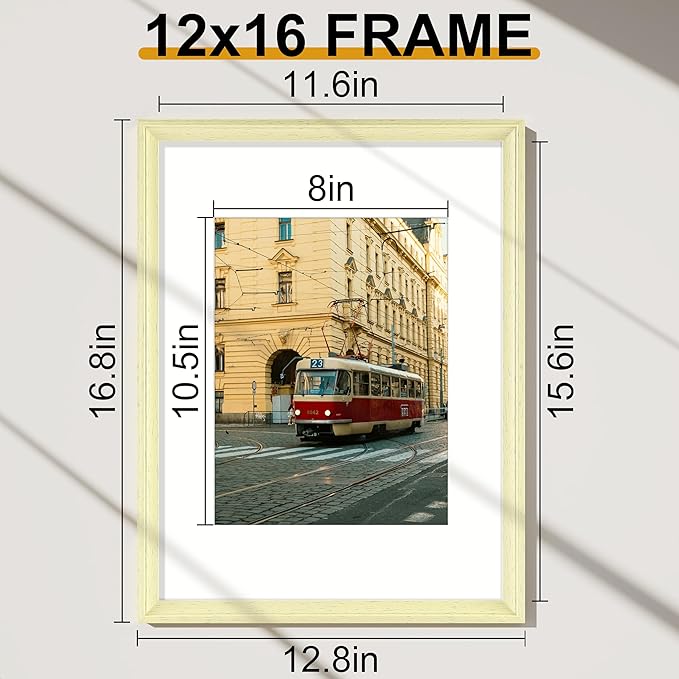 Vittanly 12x16 Picture Frames Set of 2, Ornate Vintage Photo Frame for Wall Mount, Display 8.5x11 Pictures with Mat or 12x16 without Mat, Beige