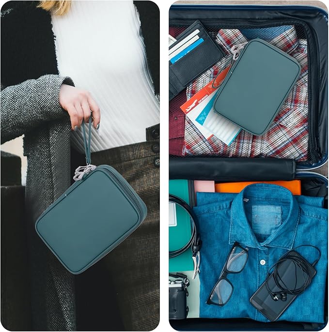 DDgro Electronics Travel Organizer Case for Cables/Cords/Chargers/Tech Essentials, Double Layers (Aqua Blue, PU-Large)