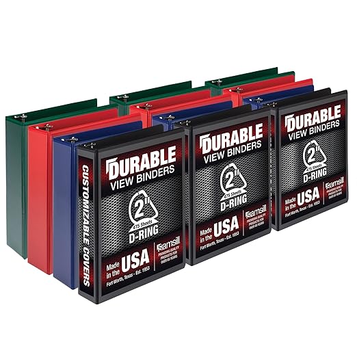 Samsill Durable 2 inch 3 Ring Binder, Made in USA, D Ring Binder, FSC 100% Recycled Chipboard, Basic Assortment,12 Pack