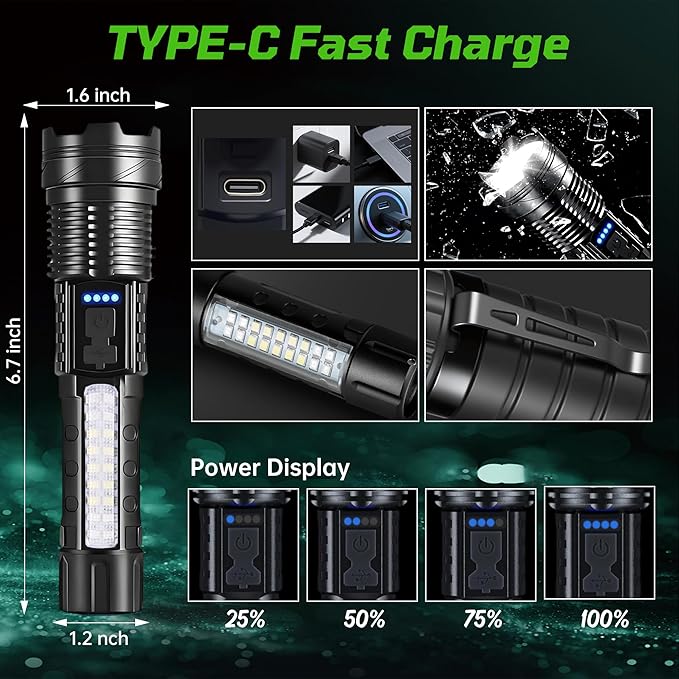 Rechargeable Flashlights High Lumens, 7Mode Flashlight Rechargeable, Super Bright LED Flashlight with Adjustable Flash Light, Tactical Flashlight for Home Emergency Camping, 2 Pack
