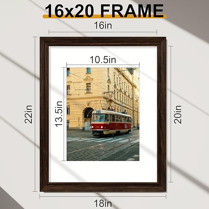 Vittanly 16x20 Picture Frames Set of 2, Ornate Vintage Photo Frame for Wall Mount, Display 11x14 Pictures with Mat or 16x20 without Mat, Rustic Brown