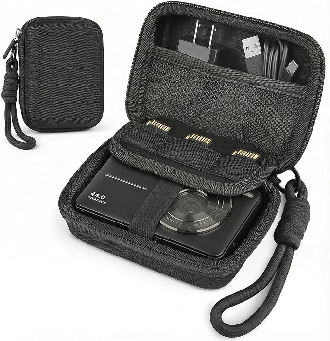 Roseliya Digital Camera Case Compatible with CAMKORY Digital Point and Shoot/for KODAK PIXPRO FZ45/55 16MP Vlogging/for VAHOIALD FHD 1080P/for IWEUKJLO/for Nsoela, Holder for SD Card More (Black)