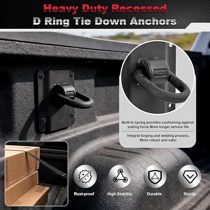 4 Pack Heavy Duty Tie Down Anchors Fit for 2015-2025 Ford F150 F250 F350 & Raptor 2026 Truck Bed Tie Down Anchor Car Accessories Replace# FL3Z-99000A64-B & FL3Z-9928408-AB