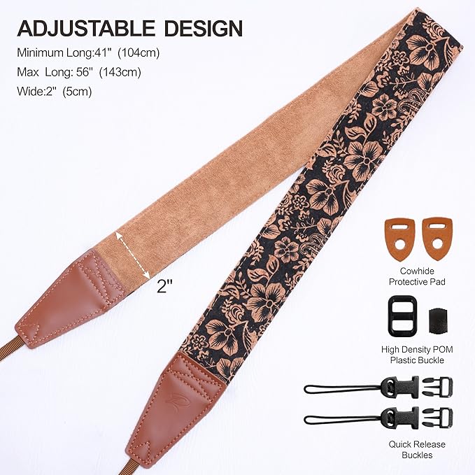 Padwa Lifestyle Cork Camera Strap - 2" Top Layer Cowhide Head Camera Straps for Photographers,Natural Log Crackle Art Print Style,Soft Chamois Velvet Padded Strap Quick Release fits All Cameras