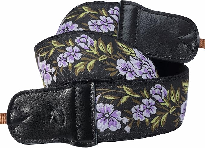 Padwa Lifestyle Purple Flower Camera Strap - 2" Double Layer Cowhide Head Camera Straps for Photographers，Adjustable Neck & Shoulder Vintage Jacquard Embroidery Flower Cotton Strap for all Cameras