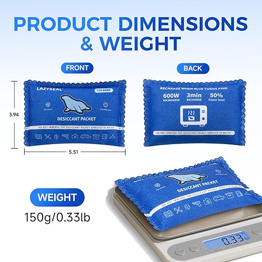 150g Reusable Silica Gel Desiccant Packs for Storage Spaces Color-Changing Indicator Reusable Desiccant Packs for Storage Boxes, Wardrobes, Electronic Devices, 3D Printing Materials