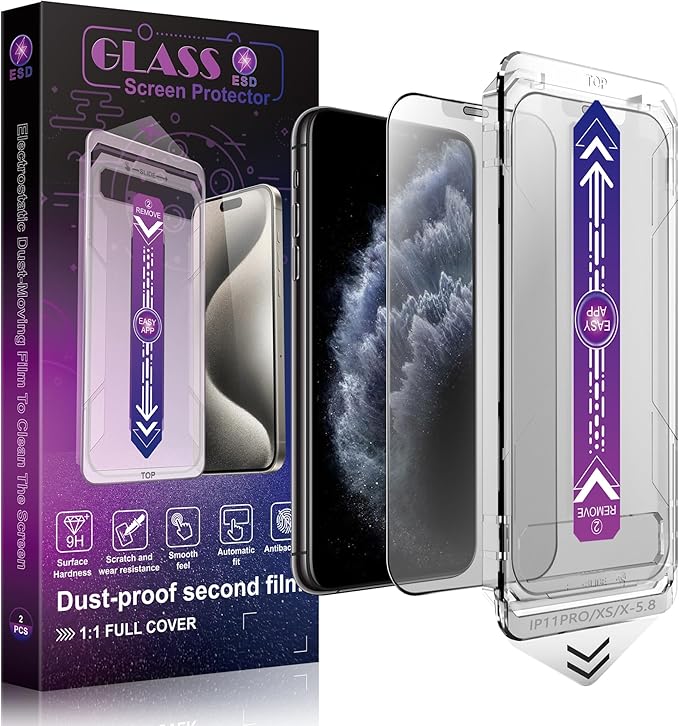 SHANG PIN JIA 2 Pack Matte Screen Protector for iPhone 11 Pro and iPhone xs and iPhone x 5.8-Inch Auto Dust Removal, No Bubbles, Tempered Glass Film, Easy Installation