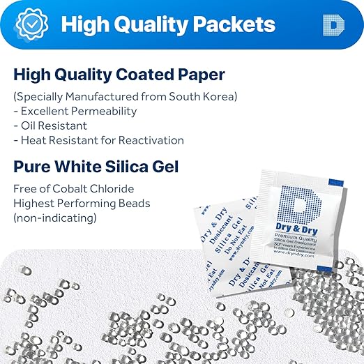 Dry & Dry 1 Gram [250 Packets] Silica Gel Packets Desiccants Silica Gel Packs - Food Safe Silica Packets Silica Gel Desiccant Packs for Storage