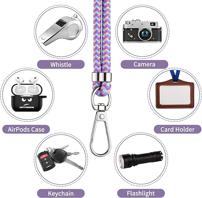 CACOE Phone Lanyard 2 Pcs-1 Pcs Adjustable Neck Strap, 1 Pcs Wrist Strap, 2 Pads, Universal Crossbody Multifuctional Cell Phone Lanyards Compatible with Most Smartphones(Purple Blue)