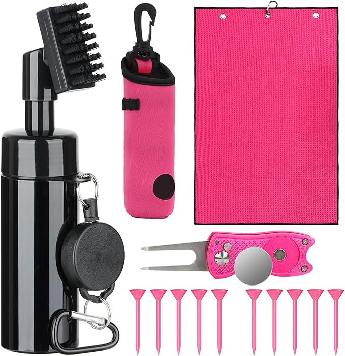 Golf Club Cleaning Kit,Golf Accessories,Golf Cleaning Kit with Golf Club Cleaner Water Brush,Towel,Divot Repair Tool,Groove Sharpener,Golf Ball Alignment Complete Golf Kit