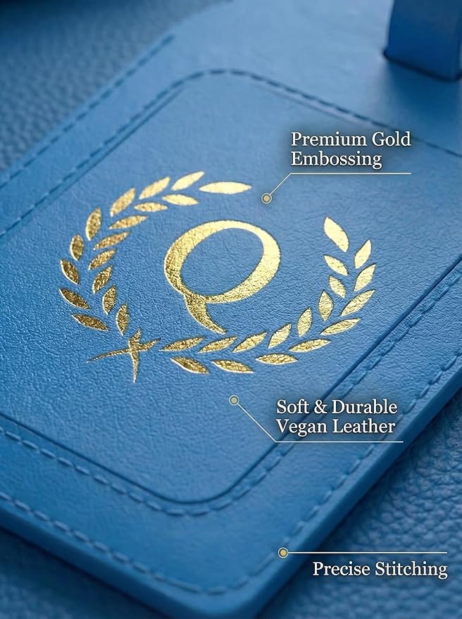 Luggage Tags for Suitcases 6 Pack PU Leather Travel Bag Tags with Privacy Cover & Stainless Steel Buckle, Vegan Leather Name ID Labels for Travel Bags, Cruise, Airline, Backpack, Baggage Identifier(Q)