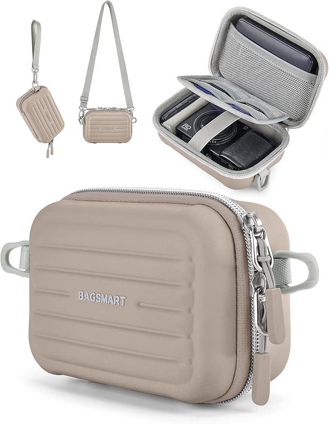 BAGSMART Digital Camera Case, Protective & Waterproof Small Camera Case with Shoulder Strap, Lightweight Camera Sling Bag for Canon PowerShot ELPH 180/190 / Sony DSCW800/DSCW830 - Brown