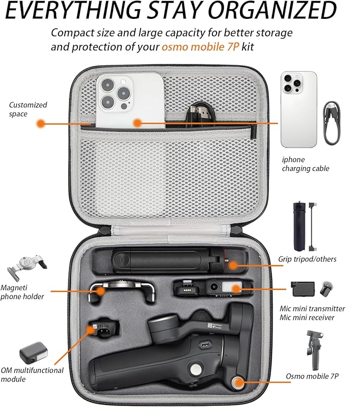 Hard Case for Osmo Mobile 7P / 7, Portable Storage for OM 7P/7, Shoulder Bag for DJI OM 7 /7P Smartphone Gimbal Stabilizer Accessories Case, Black