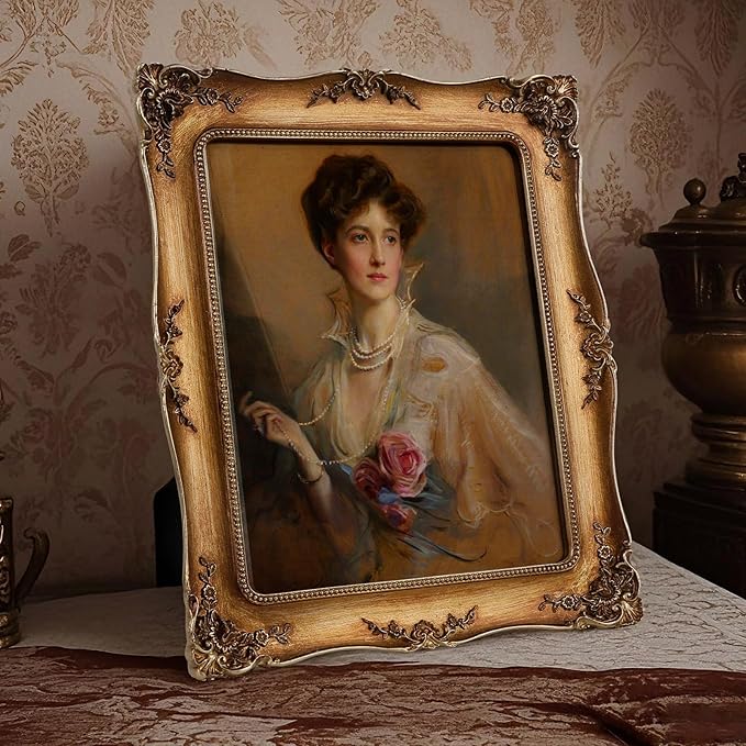 Resin Picture Frames Embossed Vines Design Photo Frame with Easel & Hook Picture Hanging Kit with Glass Front for Tabletop & Wall Hanging Vintage Room Home Decor (Bronze)