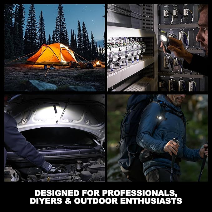 HAUTMEC Slim Flat Flashlight Rechargeable Work Light with USB-C Fast Charging, Pocket Flashlight with Clip, Dual Light, Magnetic Base, 500LM Aluminum LED Torch IP64 Waterproof & Drop-Resistant
