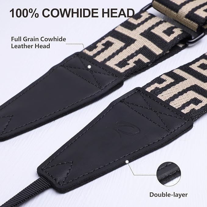 Padwa Lifestyle Adjustable Camera Strap - 2" Top Layer Cowhide Head Camera Straps for Photographers, Cotton Adjustable Neck Shoulder & Crossbody Strap Quick Release for All Cameras and Binoculars