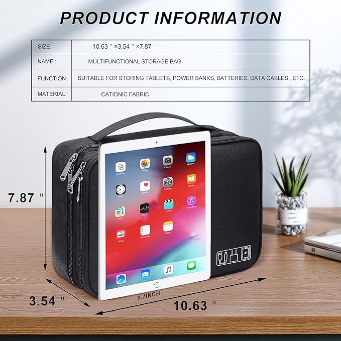 SELLYFELLY Electronic Bag Travel Cable Accessories Bag Waterproof Double Layer Electronics Organizer Portable Storage Case for Cable, Cord, Charger, Phone, Adapter, Power Bank, Kindle, Hard Drives