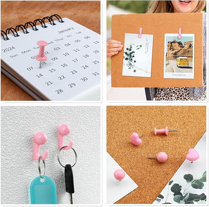 260 Pcs Push Pins Set 5 Styles Pink Thumb Tacks Cute Push Pins for Bulletin Board, Cork Board