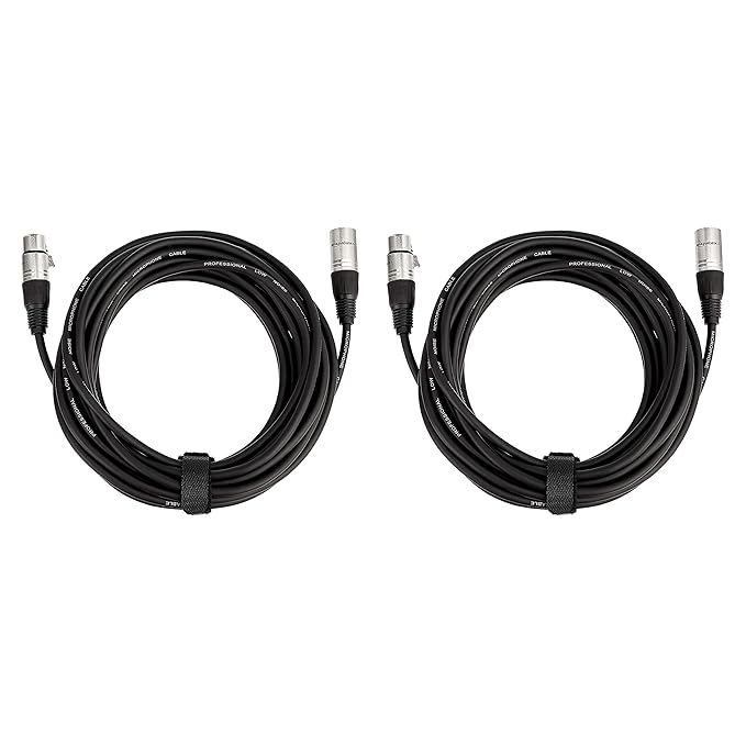 Amazon Basics 2-Pack XLR Microphone Cable for Speaker or PA System, All Copper Conductors, 6MM PVC Jacket, 25 Foot, Black