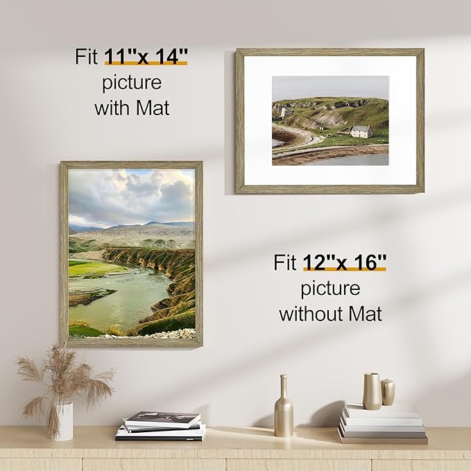 Vittanly 12x16 Picture Frames Set of 2, Ornate Vintage Photo Frame for Wall Mount, Display 8.5x11 Pictures with Mat or 12x16 without Mat, Vintage Green