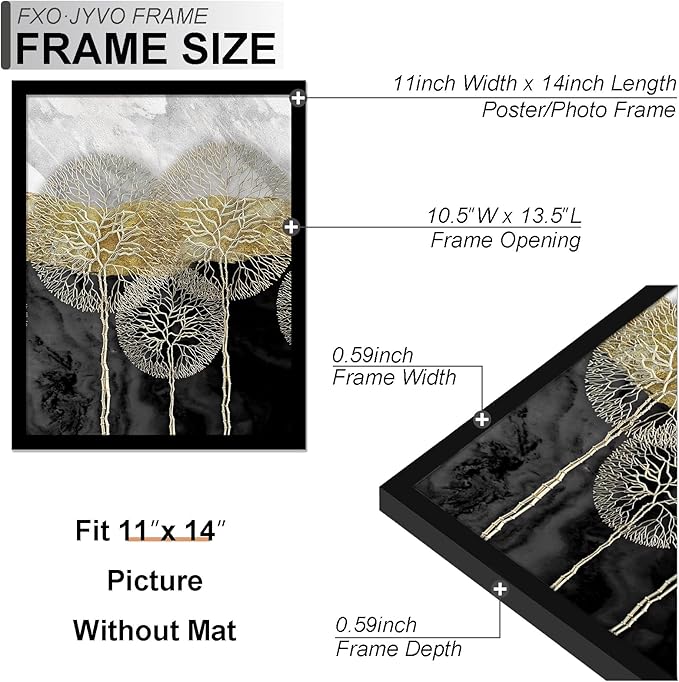 11x14 Picture Frame Set of 3, Display Photo 8x10 with Mat or 11 x 14 Without Mat, Light Weight and High Transparent 11 by 14 Frame for Wall - 3 Pack/Black/11 x14