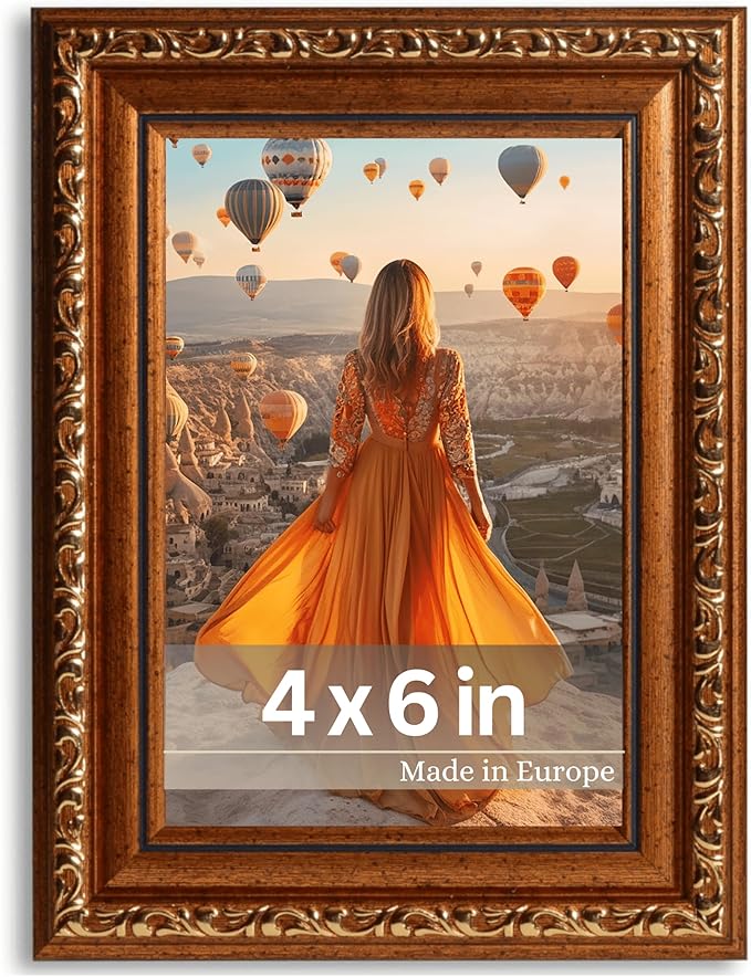 VictoR Picture Frame Chagall 4x6 Brown Gold - Vintage Picture Frames with Shutterproof Acrylic Glass - 4 x 6 Photo Frame - Brown Picture Frames - Antique