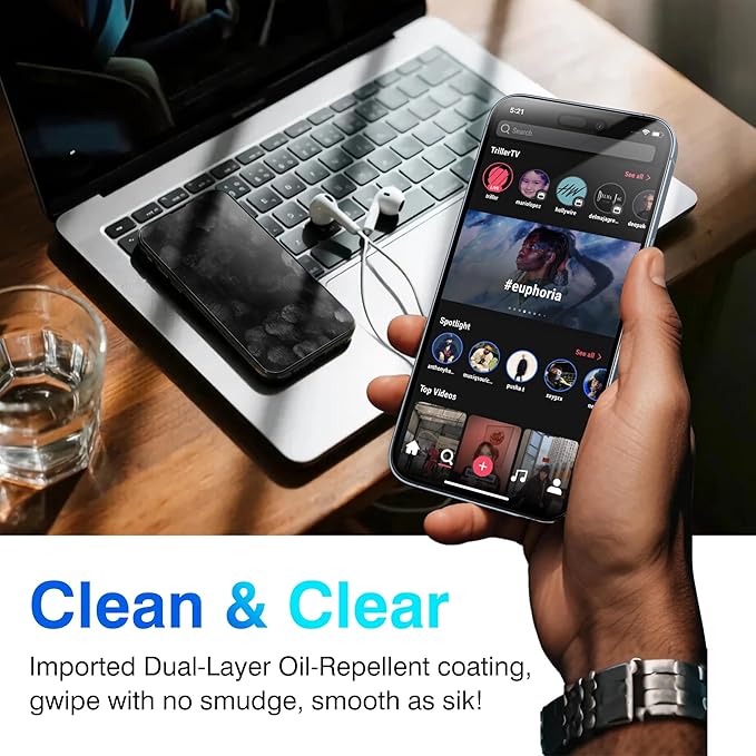 EZ-GLAZ- 4 Pack for iPhone 15 Screen Protector [6.1"] With 2 Pack Camera Lens Protector, 9H+ Hardness 12FT Military Grade Shatterproof Scratch Resistant Durable Tempered Glass Film with Flawless Fit Kit, HD Clear