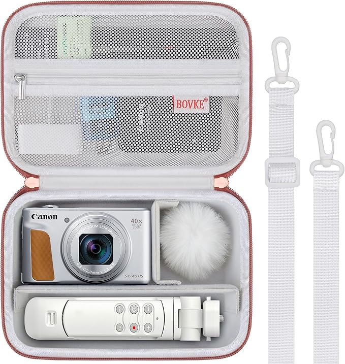 BOVKE Carrying Case for Canon G7X Mark III Mark II, PowerShot SX740 SX730, Sony ZV-1 II/ZV-1F Compact 4K Vlogging Digital Camera Travel Storage Bag for Tripod Microphone Cameras Accessory, White
