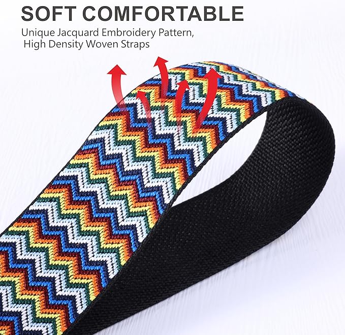 Padwa Lifestyle Adjustable Camera Strap - 2" Top Layer Cowhide Head Camera Straps for Photographers,Soft Cotton Crossbody Strap with Quick Release fits All Cameras - Rainbow Ripple