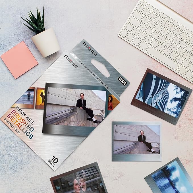 FUJIFILM INSTAX Wide Brushed Metallics Instant Film Bundle – 20 Exposures + Album, Photo Frames & BluebirdSales Cleaning Cloth