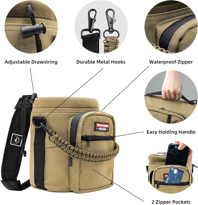 NATURE PIONEOR Water Bottle Holder with Adjustable Strap - Half/One Gallon (64/128oz) Insulated Water Bottle Sling Carrier with Phone Pocket & Paracord Handle, Outdoor Camping, Hiking, Gym