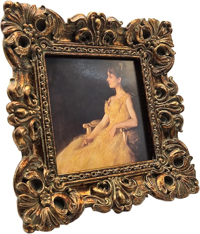CISOO 4x4 Vintage Small Picture Frame, Antique Ornate Bronze Gold Square Photo Frame, for Table Top and Wall Display, Decorative Floral Design Retro Home Decor, Photo Gallery Art