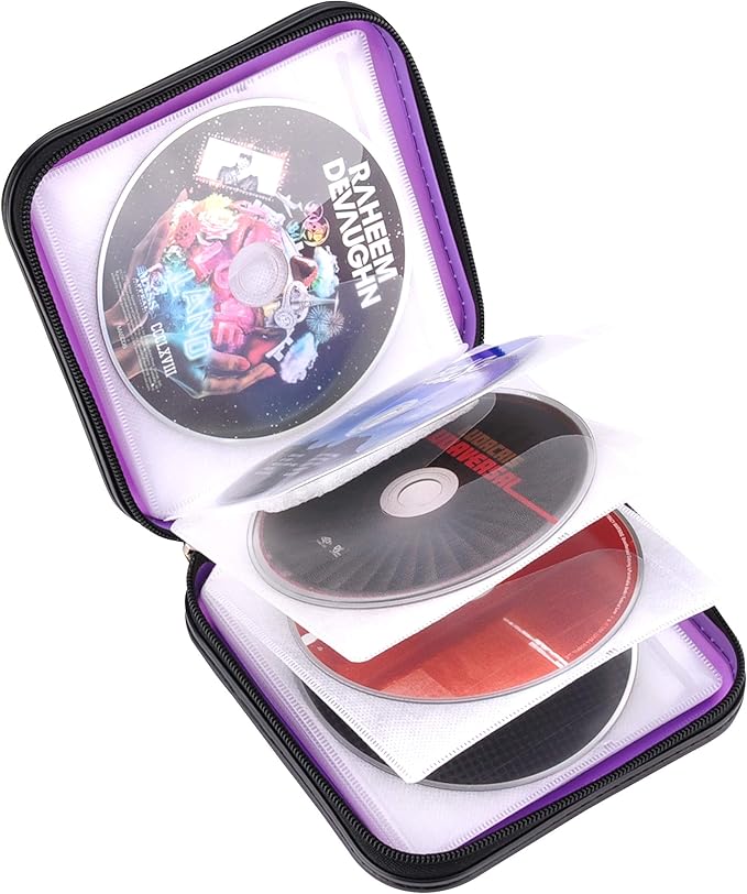 CD DVD Wallet, 32 Capacity Heavy Duty, DVD CD Case Holder for Car,Portable DVD/VCD Storage Disk, Hard Shell Sturdy case, Car CD Disk Holder, Booklet, Blu-ray Wallet (32 Capacity,Purple)