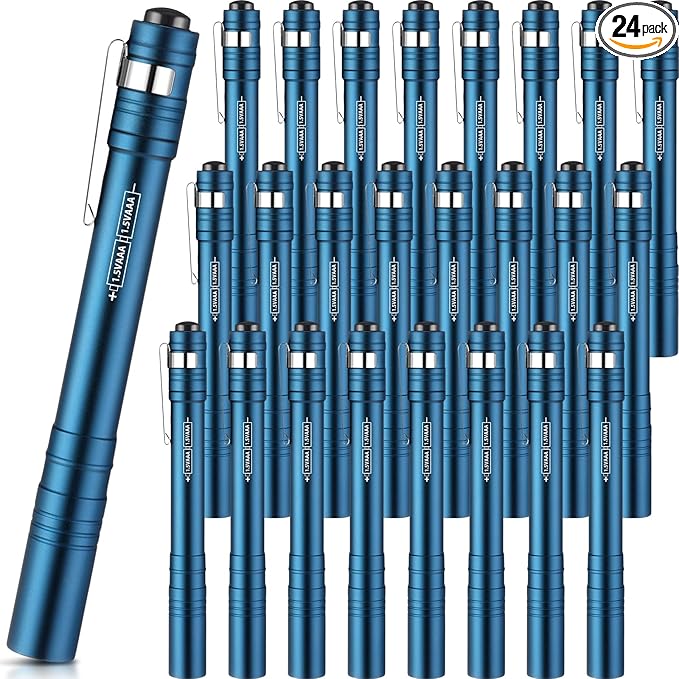 24 Pack Mini Pen Flashlights Bulk Gifts LED Pen Lights Aluminum Pocket Flashlights with Clips Small Handheld Torches for Men Camping Hiking Emergency Outdoor (Navy Blue)
